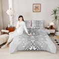 thumbnail image 4 of Manfei Gray Boho Bohemain King Size Comforter Sets,Aztec Floral Bedding Comforter Set,Bohemain Geometry Bedding Set,Breathable Room Decorative Reversible,3 Pieces, 4 of 8