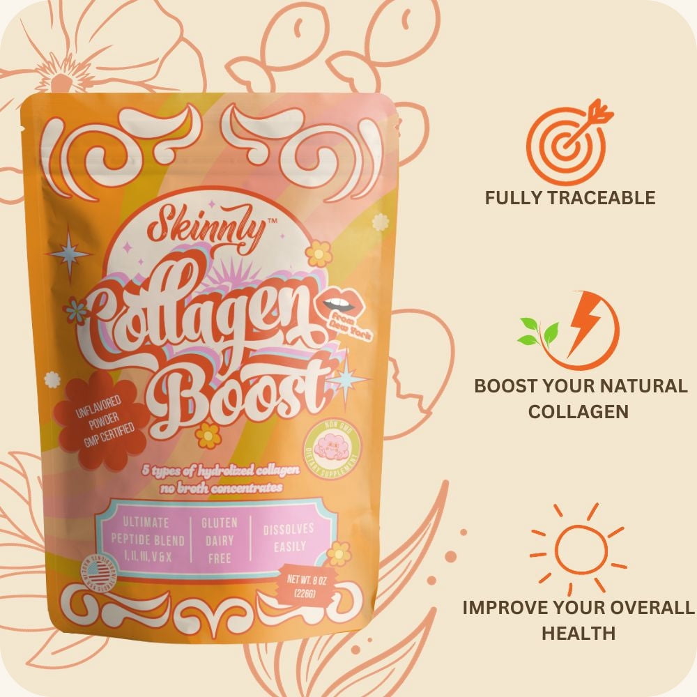 Skinnly Collagen Peptides Powder Bundle, Unflavored, Bovine, Marine, and Multi Collagen, Types I II III V X, Skin, Joints & Hair Support, 3 Pack, 8 oz