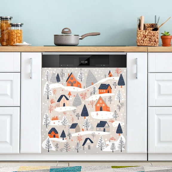 Yayeee Magnetic Dishwasher Cover for The Front Decoration Home Kitchen Machine Sticker Protector, Cartoon Gray Houses