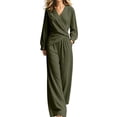 thumbnail image 2 of LEKWK 2 Piece Sets for Women Elegant V Neck Long Sleeve Wrap Top and Wide Leg Pants Casual Matching Sets Vacation Casual Loungewear, 2 of 5