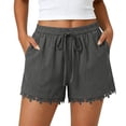 thumbnail image 2 of Bloomae Linen Shorts for Women Lightweight Drawstring Elastic Waist Lace Trim Hem Gauze Short Pants with Pocket Trendy Summer Casual Beach Vacation Lounge Shorts, 2 of 9