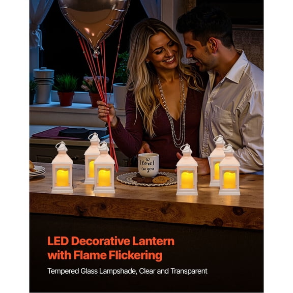 12 Pcs Decorative Candle Lantern,LED Electric Flameless Candle,Plastic LED Holder with Glass,Wall Hanging Indoor Porch Lanterns for Wedding Table Party Farmhouse Indoor Decor,White