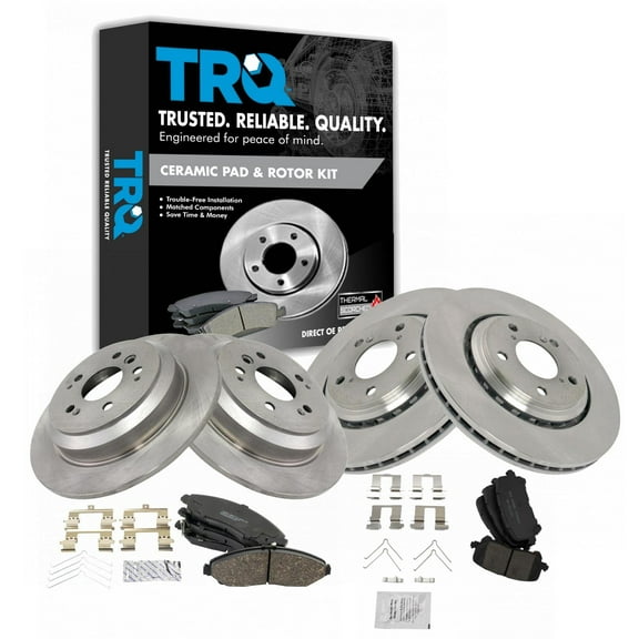 TRQ Front and Rear Brake Pad & Rotor Kit Brake Pads Brake Rotor Ceramic Fits Select 2016-2022 Honda Pilot 2017-2021 Ridgeline