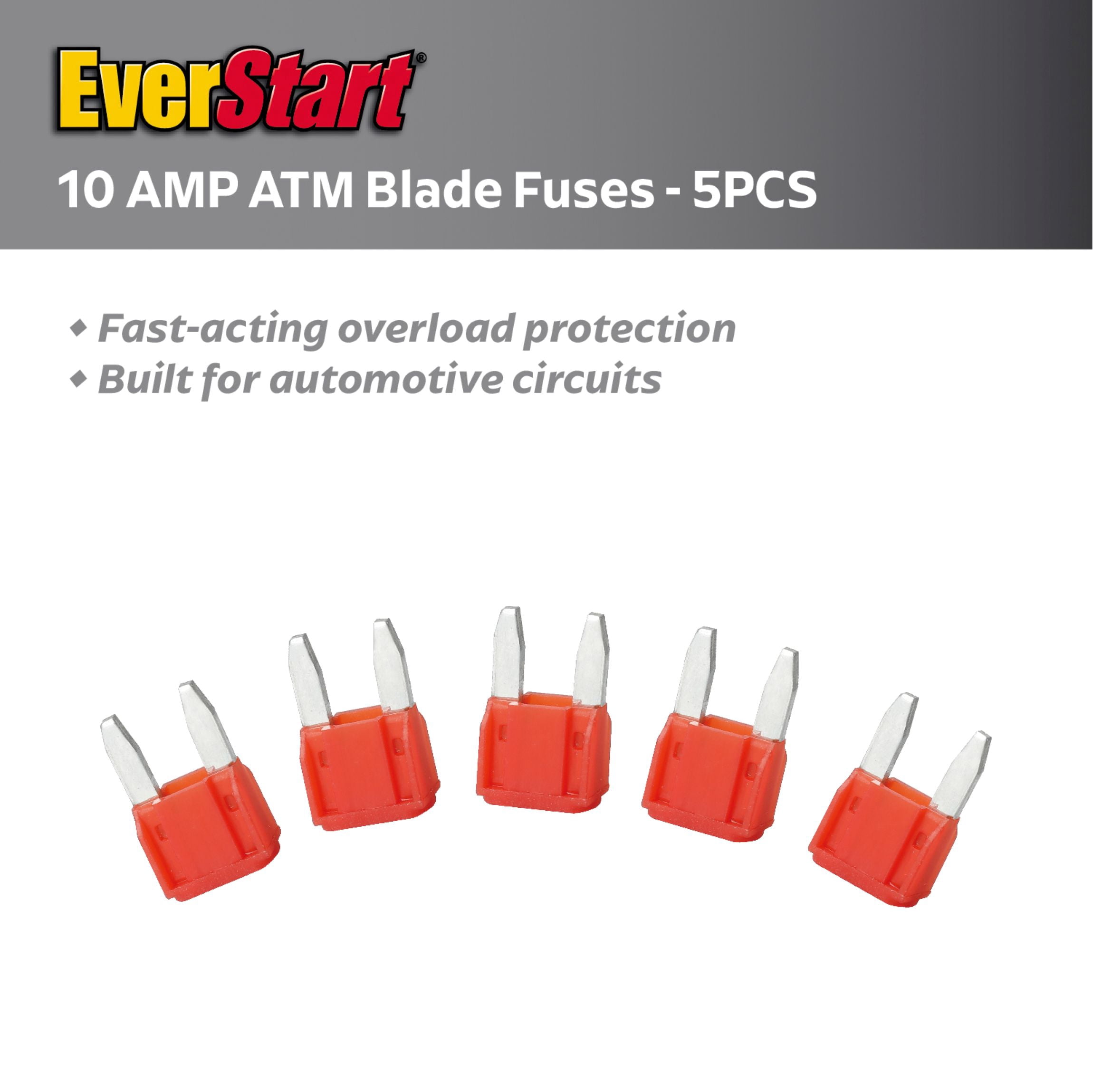 EverStart 10 Amp Mini Blade Fuses, UL Listed, Automotive and Marine Mini Fuses, 5 Pack
