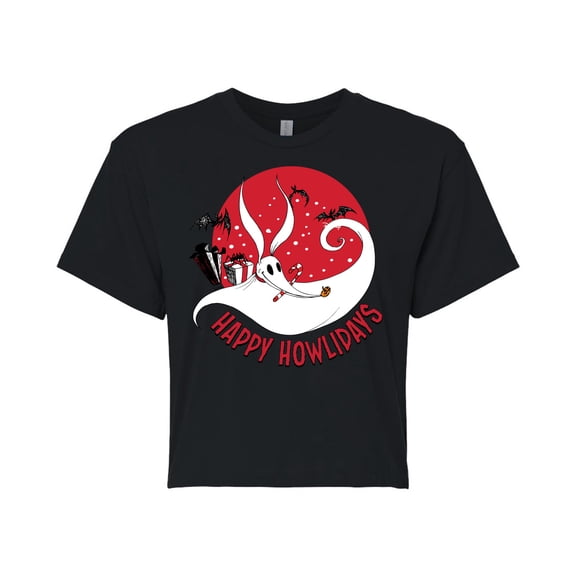 The Nightmare Before Christmas - Happy Howlidays - Juniors Cropped Cotton Blend T-Shirt