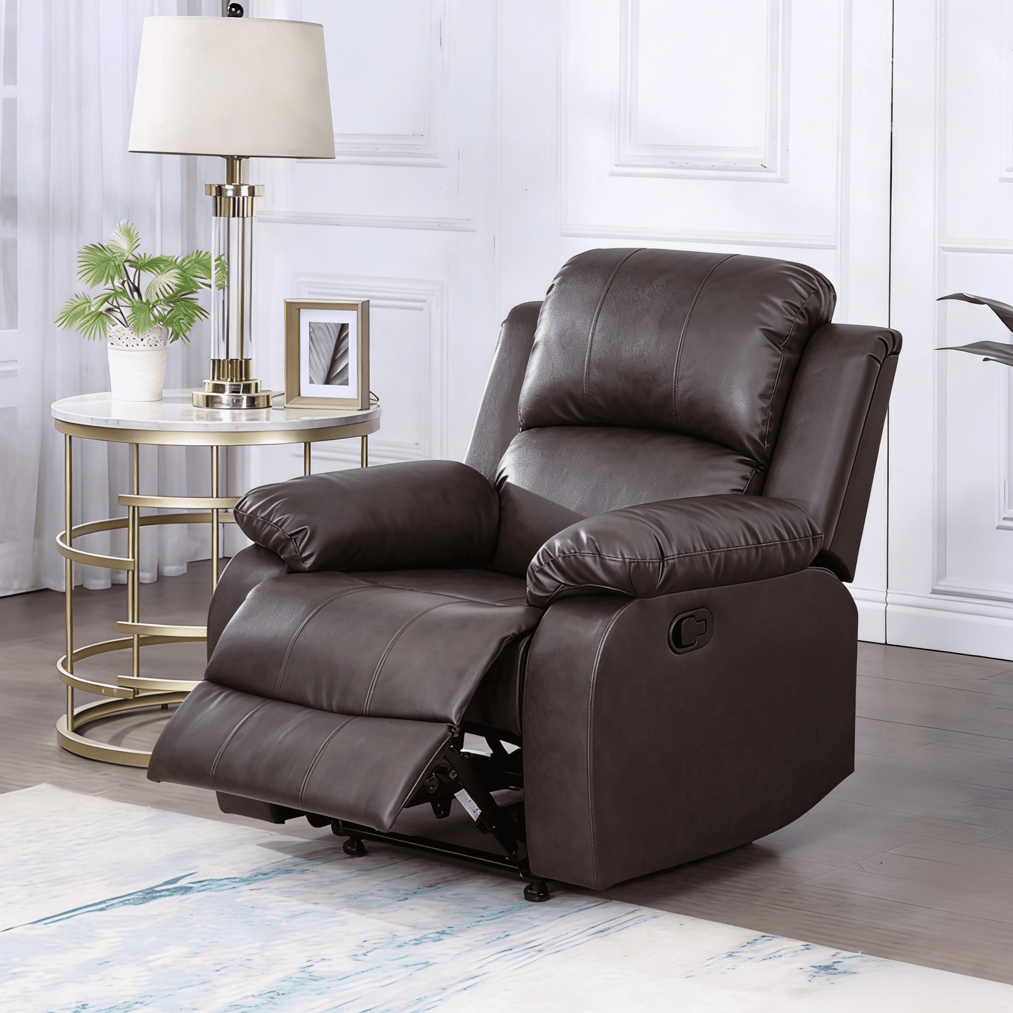 Gewnee PU Manual Recliner Chair Set of 2,Single Sofa Recliners,Adjustable Backrest,Comfort Lazy Chair for Living Room,Bedroom.Brown
