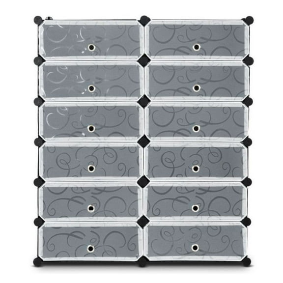 FASCK 12-Cube DIY Portable Plastic Shoe Rack with Transparent Doors, Stackable Closet Organizer for Sneakers, Storage Shelf for Entryway & Bedroom