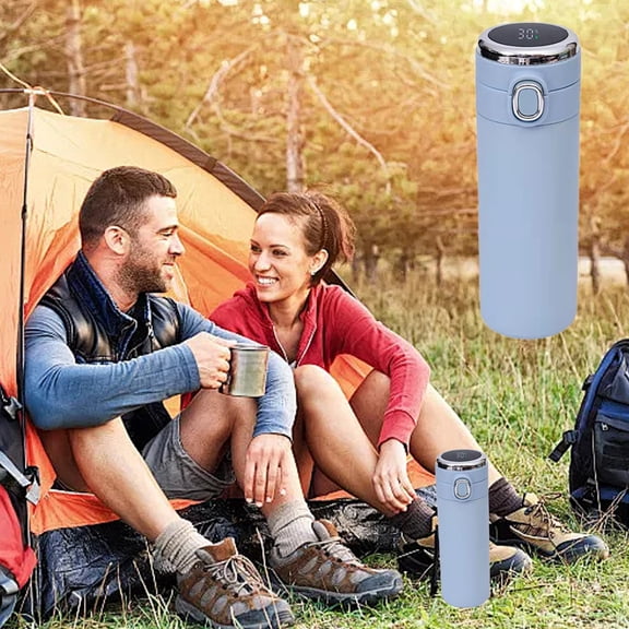 Taicans Insulated Stainless Steel Water Bottle 530ml,Flip Straw Tumbler,Smart Water Bottle with Temperature Display,Leak Proof Travel Mug with Push-Button Lid for office,Commute,Coffee & Tea