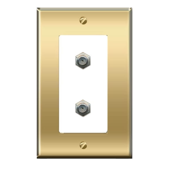 RiteAV 2 Coax Wall Plate Decorative [Brass/White]