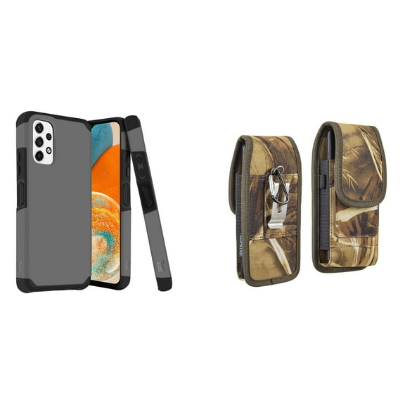 MK Armor Case for Samsung Galaxy A23 5G and Belt Holster Pouch (Gray/Camo)