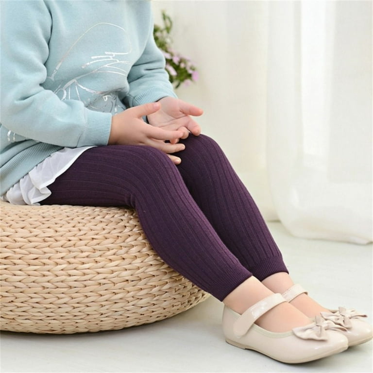 Actoyo Girls Toddler Baby Basic Ribbed Knit Leggings Footless Tights Kids  Little Girls Bottom Long Pants Purple 3-5 Years