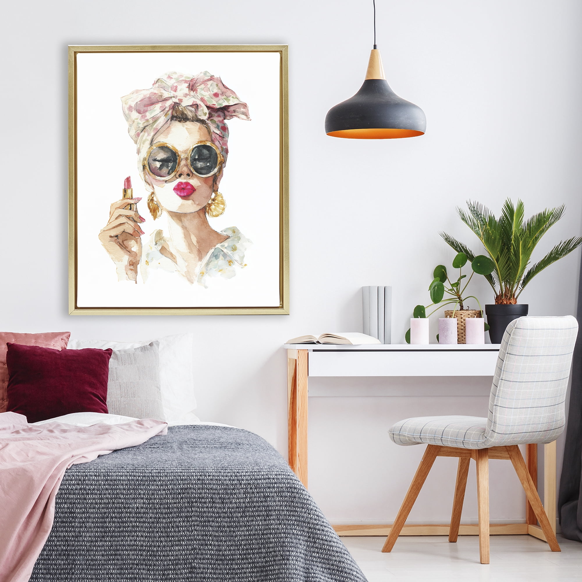 Stupell Industries Feminine Lipstick Spell Gold Framed Floater Canvas Wall Art, design by Svetlana Aleynikova