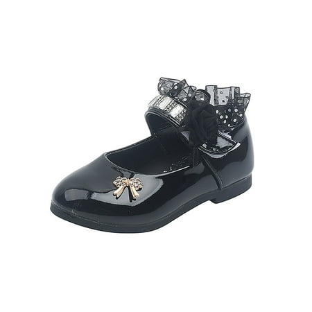 

Avamo Kids Flats Bowknot Mary Jane Magic Tape Princess Shoe Children Loafers Girls Sweet Comfort Dress Shoes Black 2Y