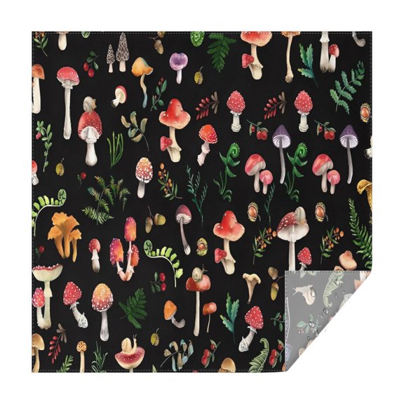 Red Mushroom Leaf Black Pattern Square Tablecloth,Waterproof Square Table Cover,Wipeable Spillproof Washable Table Cover for Home Kitchen Party Decor 42"X42"(107x107cm)