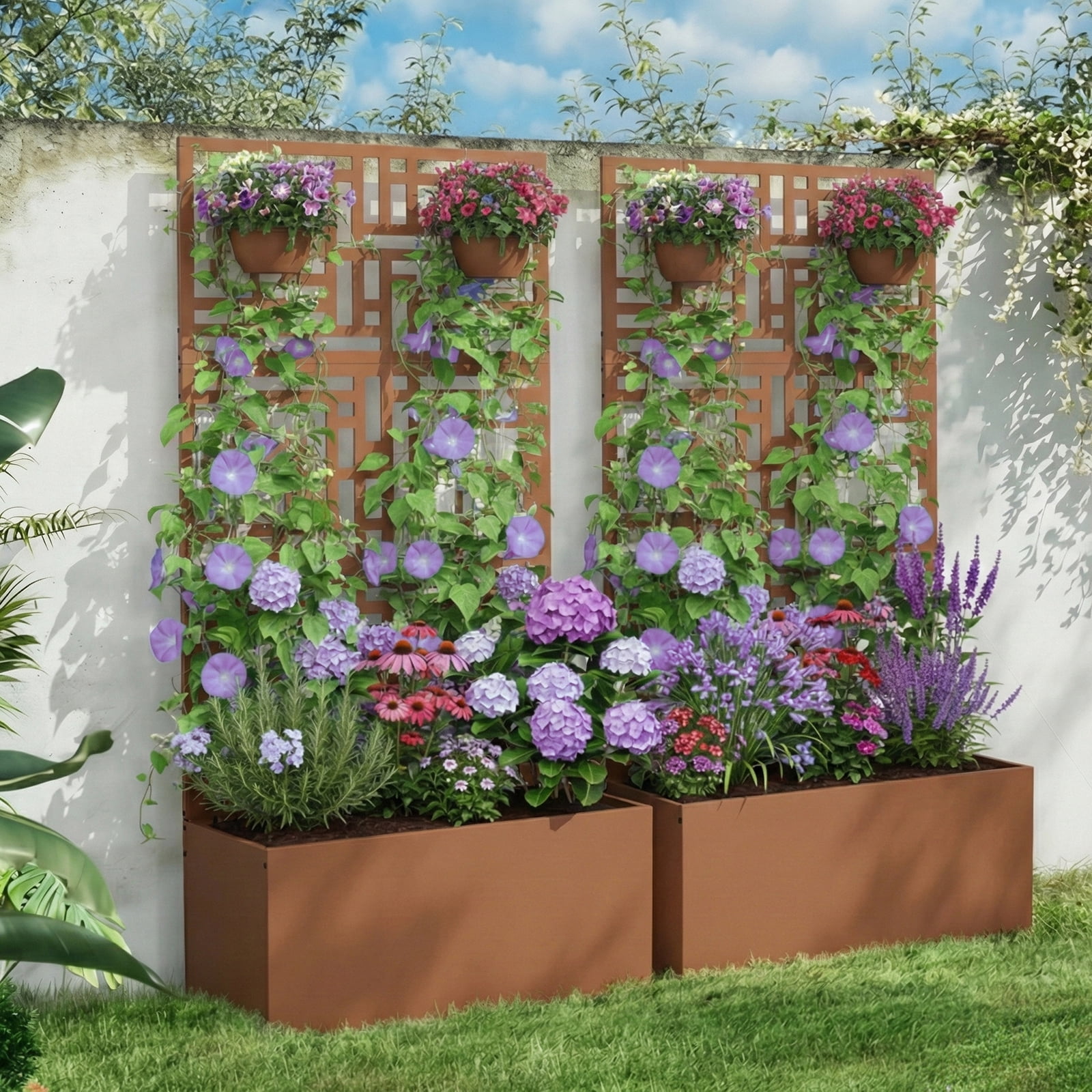 Zimtown 71'' Outside Raised Garden Bed with Drainage Holes, Free-Standing,for Vine Climbing Plants and Flowers, Brown