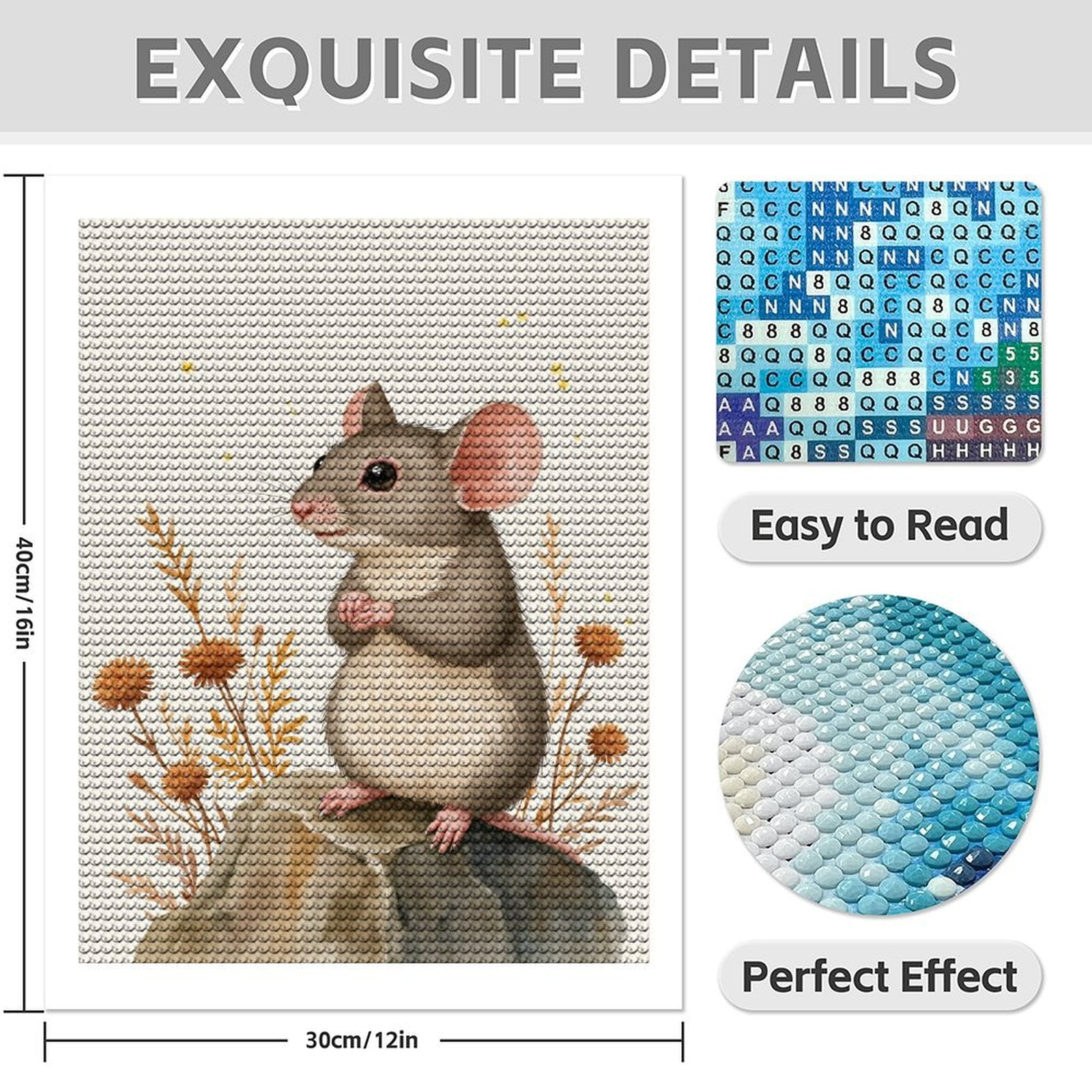 Diamond Art Kit for Adults, Cute Mouse On Rock With Flowers Diamond Painting for Adults Beginners, DIY Diamond Art Painting Kits, 5D Diamond Painting Crafts for Home Decor 12x16 Frameless