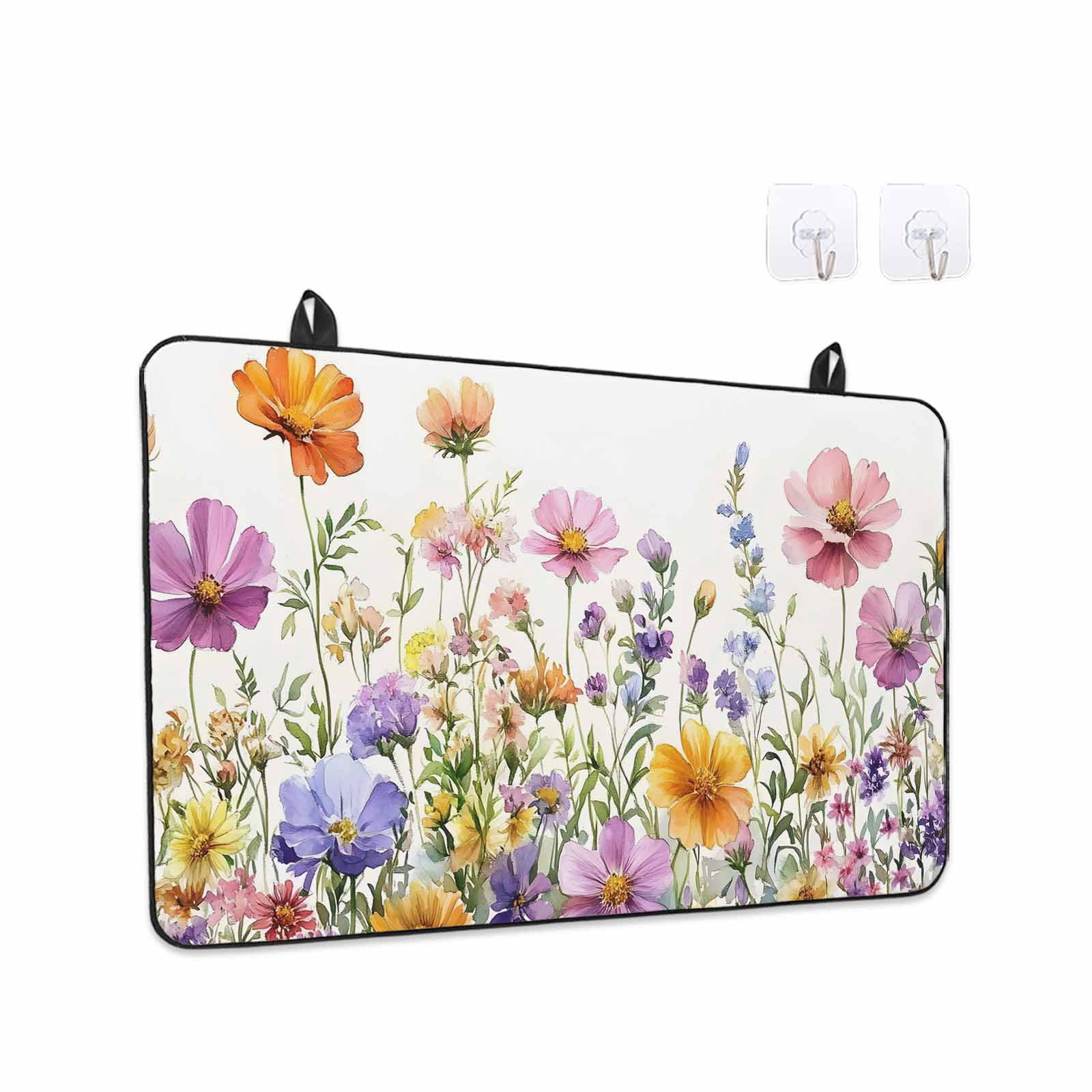 Pink Spring Floral Stove Top Cover for Electric Stove, Heat-proof & Non Slip Glass Top Stove Cover Protector, Pastoral Botanical Watercolor Flowers Kitchen Flat Cooktop Rubber Mat 24x21 Inches