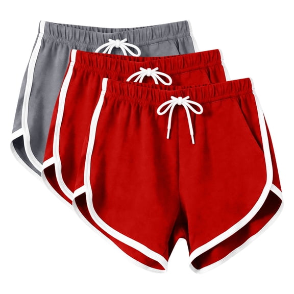 Tsesme 3pc Athletic Shorts for Women Lightweight Casual Summer Running Workout Shorts Comfy Breathable Home Daily Shorts with Pockets ,Red,XXL