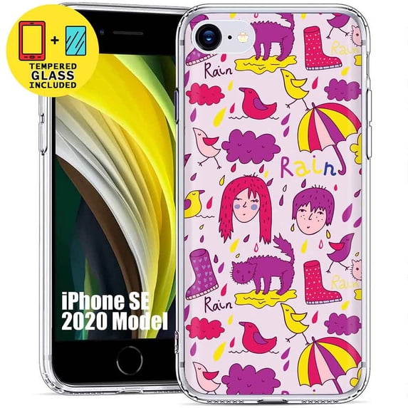 TalkingCase Slim Phone Case Compatible for Apple iPhone SE 2022/SE2020/iPhone 8/iPhone 7, Rain Couples 2 Print, Glass Screen Protector Included, USA