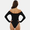 thumbnail image 4 of Riforla Off The Shoulder Long Sleeve Short Sleeve Bodysuit for Women Jumpsuits for Women Black S, 4 of 5