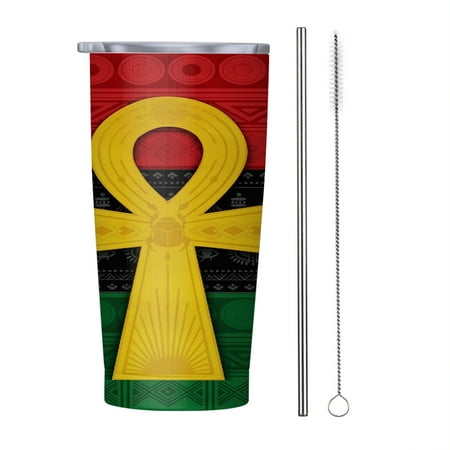 

Pan African Ankh 20oz Tumbler Insulated Stainless Steel Water Bottle Portable Travel Coffee Tea Mug Cup