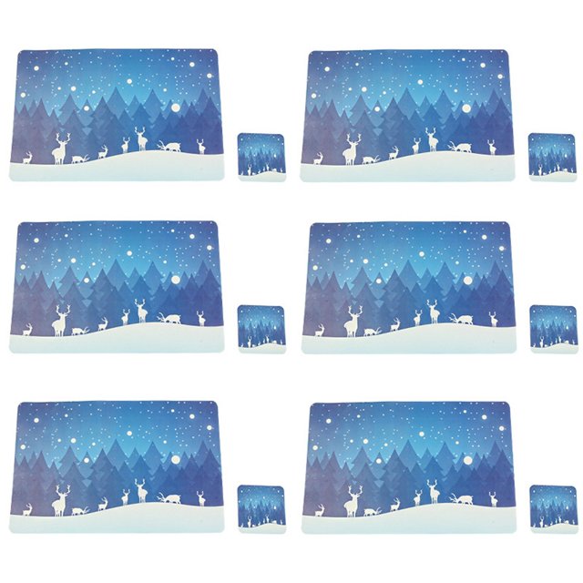 Coofit Christmas Placemats Cute Patterned 6PCS Washable Table Mats with 6PCS Coasters
