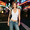 thumbnail image 4 of COMVALUE Womens Halter Tank Tops Double Lined Basic Cami Shirts Sexy Backless Y2K Trendy Going Out Tops White S, 4 of 5