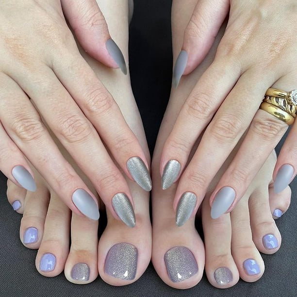 6 Puntas francesas Presione sobre las uñas Uñas artificiales de almendra Uñas postizas acrílicas para los dedos de los pies