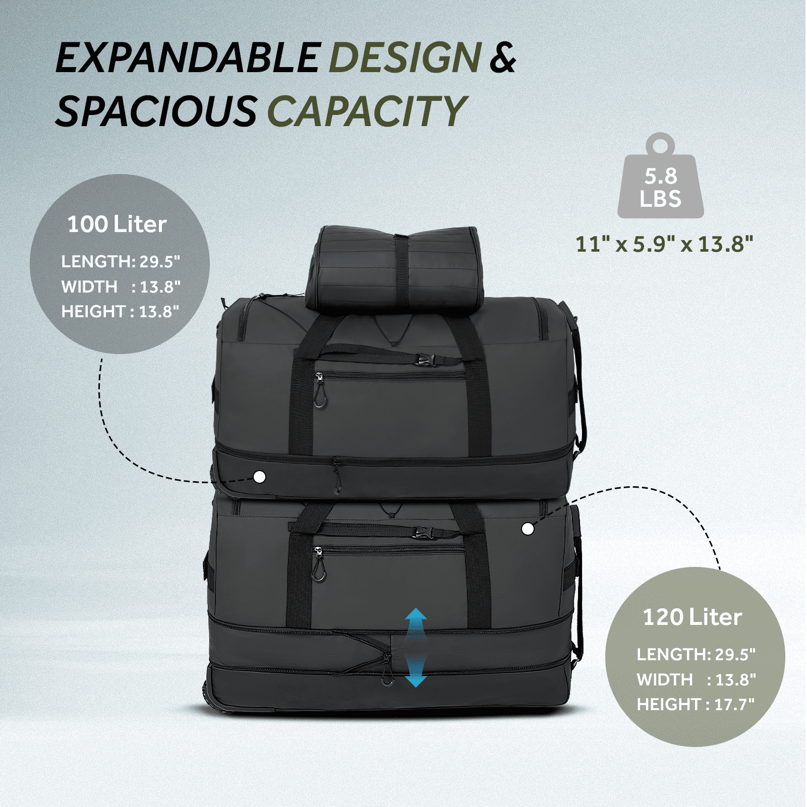 Fegat Foldable Rolling Duffel Bag,30'' Travel Duffel Bag Expandable 100L-120L Heavy Loads Design,Large Waterproof Wheeled Bag for Travel with Straps & Lock