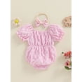 thumbnail image 4 of Suealasg 2Pcs Baby Girl Summer Outfits 3 6 12 18 Months Infant Short Sleeve Plaid Print Romper +Headband Newborn Girl Clothes, 4 of 7