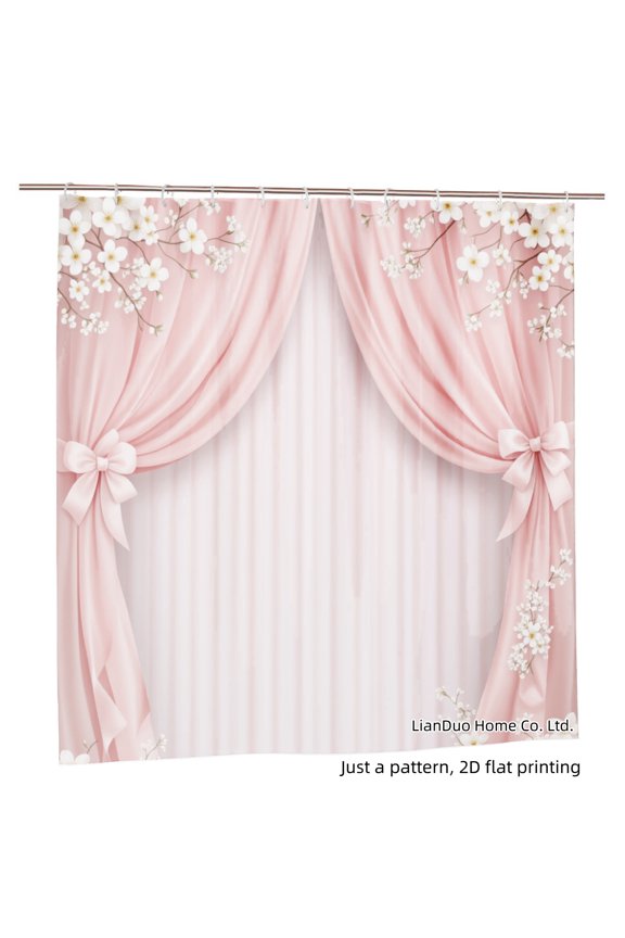 Shower Curtain Set Pink Curtains With White Flowers Polyester Shower Curtains for Bathroom 72x72 inch