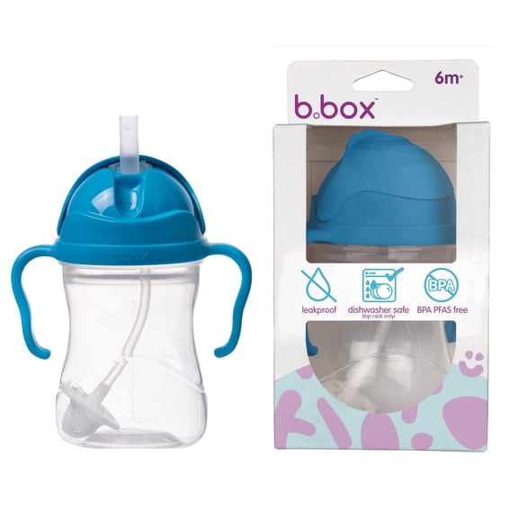 b.box Sippy Cup with Weighted Straw for Toddlers, Spill Proof, 8oz - Cobalt