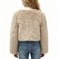 thumbnail image 6 of DYTTDG Girls Plush Cropped Jacket, Long Sleeve Open Front Crew Neck Short Coat, Solid Color Fall Winter Casual Outerwear for Daily Wear, 6 of 8