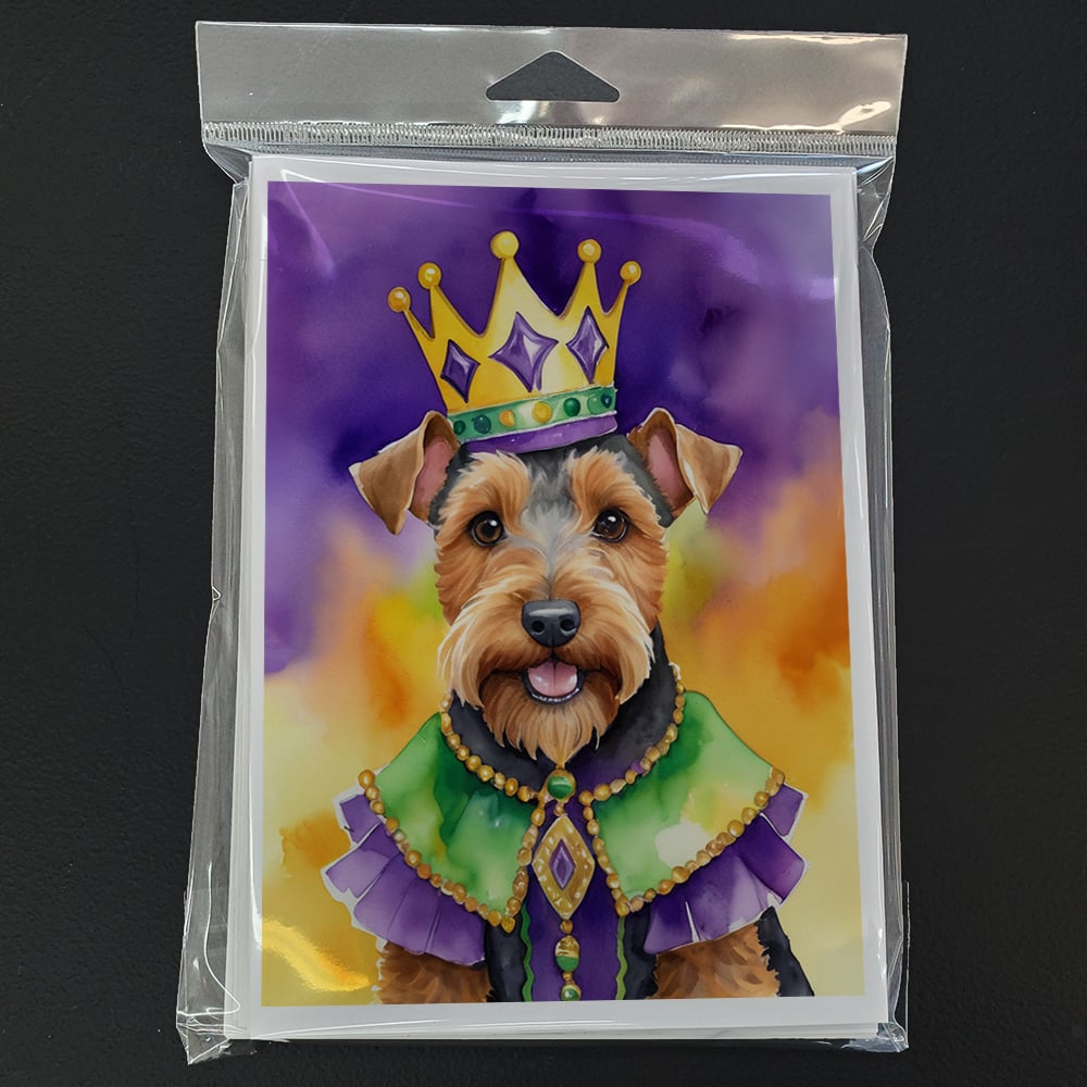 Welsh Terrier King of Mardi Gras Greeting Cards Pack of 8 7 in x 5 in