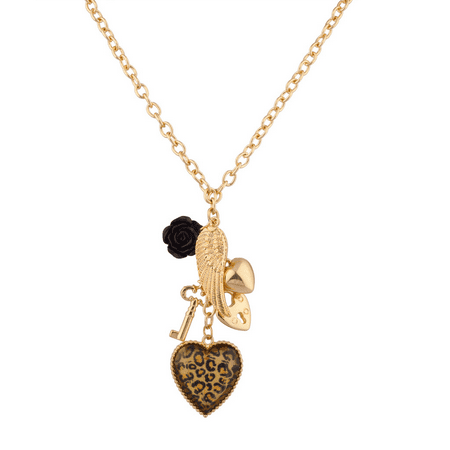 Engraved Leopard - Lux Accessories Leopard Animal Print Key Lock Wing Heart Black Rose Charm Necklace