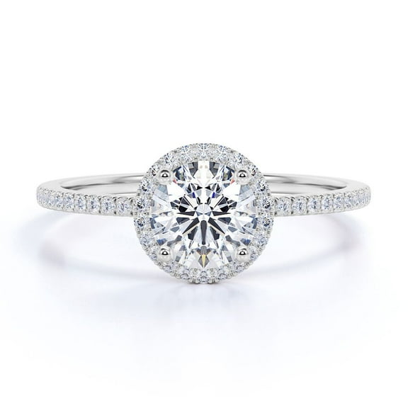 JeenMata 1.25 Carat Round Cut Engagement Ring Halo Pave in 18K White Gold Plating over Silver