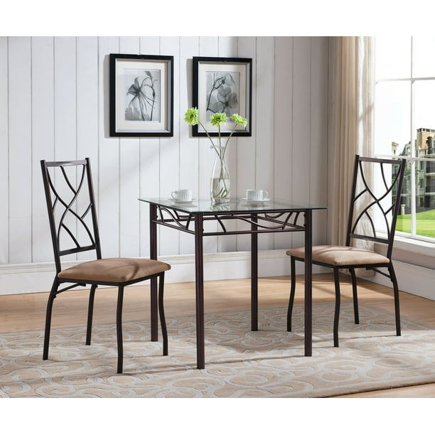 pics Square Dining Table Set Glass Top colette 3 piece kitchen dining set bronze metal frame tempered glass top square contemporary table 2 chairs