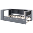 thumbnail image 5 of Mirightone Wood Twin Size Trundle Bed with Storage Shelves and Upholstered Headboard, Twin Daybed with Desk and Trundle for Adults Teens – Gray, 5 of 7