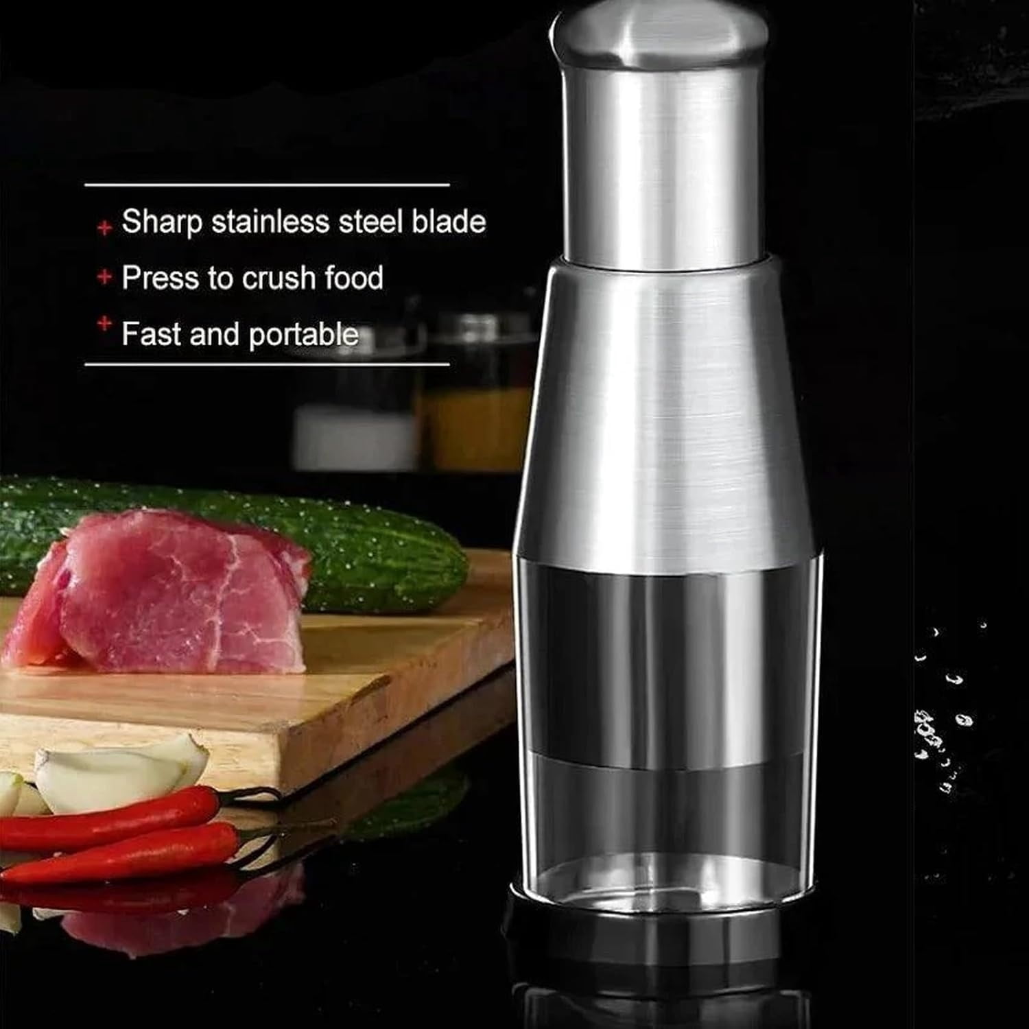 Manual Pressed Chopper, 2025 Upgraded Compact Mini Dicer Food Chopper,Functional Manual, Stainless Steel Hand Food Garlic Press for Mincing Garlic Press With black protective case