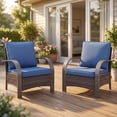 thumbnail image 4 of POCASSY Outdoor Accent Chairs Set of 2 with Cushions, Outside Brown Wicker Lounge Chairs with Stainless Metal Armrest for Porch, Garden, Deck, Blue, 4 of 11