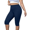 thumbnail image 6 of Women's Plus Size Yoga Workout Shorts, High Waist Butt Lifting Elastic Waistband, Solid Active Shorts for Running Gym Training | TruHer,Navy 3XL, 6 of 8