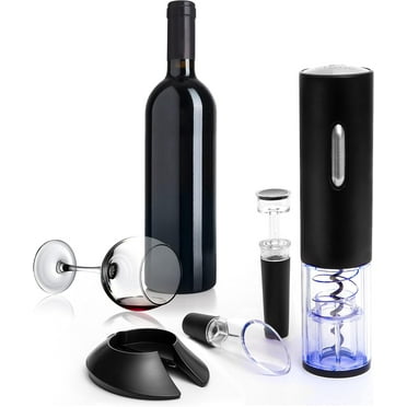 Moss & Stone Electric Wine Opener Set, Corkscrew Remover With USB Charging, Wine Bottle Opener with Wine Pourer, Foil Cutter & Vacuum Stopper, Automatic Wine Opener For Wine Lovers (Black)