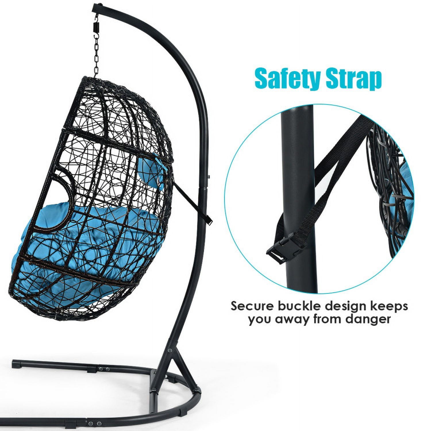 Aimee Lii Hanging Cushioned Hammock Chair with Stand, Patio Swing Chair, Blue