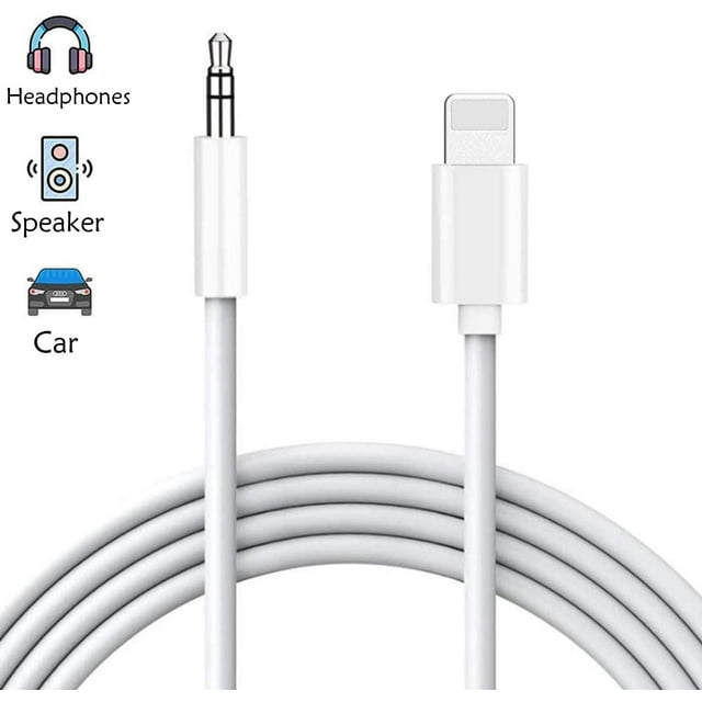 Car Aux Cable for iPhone 3.5mm Headphone Adapter Aux Cable Compatible with iPhone 8/8Plus/X/XR/XS Accessories Audio to Car/Home Stereo and Headphone Cable, Car Radio Support all iOS White 3ft/1m