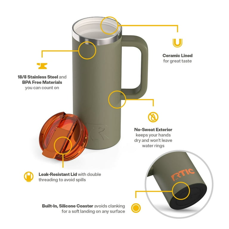 RTIC 20 oz Ceramic Lined Insulated Road Trip Travel Mug with Leak
