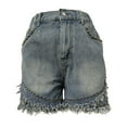 thumbnail image 4 of LIIPEE Women Shorts Casual Solid Color Classic Loose Fit Ripped Mini Denim Shorts Ladies Summer Buttons Elastic Waist Baggy Shorts Comfortable Breathable Soft Daily Shorts,Blue,XXL, 4 of 5