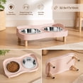 thumbnail image 3 of Stainless Steel Double Pet Bowl with Raised Wood Stand, Elevated Dog and Cat Feeder for Neck Protection, Spill-Proof Tray and Non-Slip Base, Rust-Resistant Food and Water Bowls, 1PC, 3 of 8
