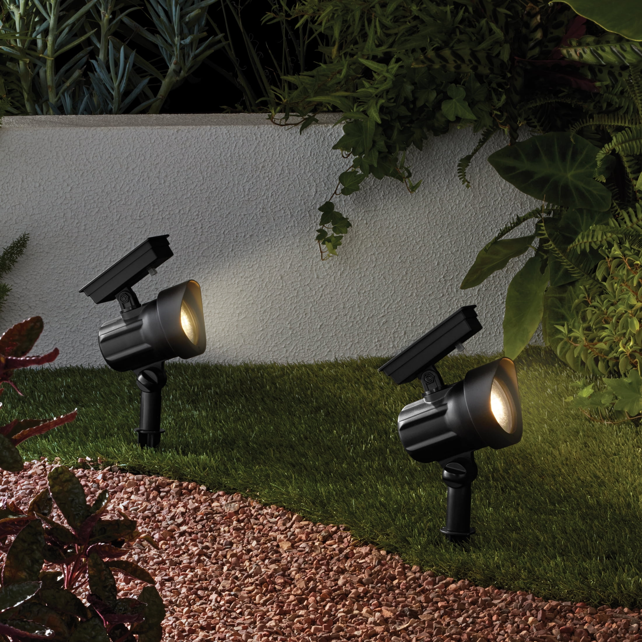 Mainstays Black Solar Powered Plastic LED Outdoor Landscape Spotlight, 60  Lumens