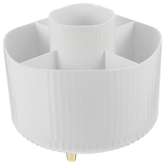 SOPOTUTU White Rotatable Makeup Brush Organizer with Multiple Compartments, Cosmetic Tool Holder for Vanity