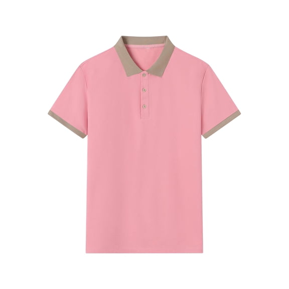 LWavelet Men's Short Sleeve Polo Shirt, Contrast Trim Collared Top for Casual & Summer Outfits Pink XL